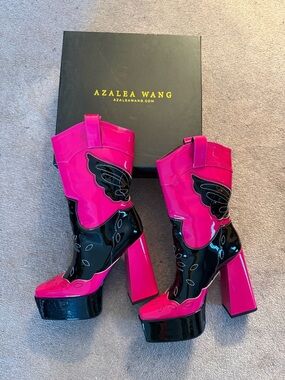 Women's Hot Pink & Black Patent Platform Booties